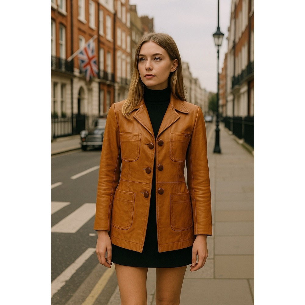 Leather Button-Front Jacket in Cognac